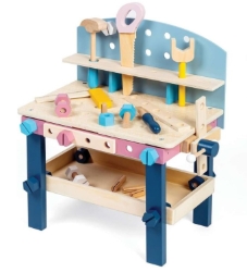 Image de Peuter Werkbank Hout pastel - 100% FSC - BigJigs - Vanaf 3 jaar