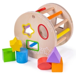 Picture of Houten Rollende Vormenstoof-Sorteerbox, 6 vormen/kleuren - Bigjigs - Vanaf 1 jaar