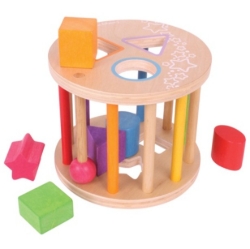 Picture of Houten Rollende Vormenstoof-Sorteerbox, 6 vormen/kleuren - Bigjigs - Vanaf 1 jaar