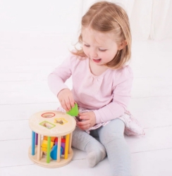 Picture of Houten Rollende Vormenstoof-Sorteerbox, 6 vormen/kleuren - Bigjigs - Vanaf 1 jaar