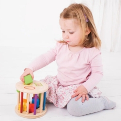 Picture of Houten Rollende Vormenstoof-Sorteerbox, 6 vormen/kleuren - Bigjigs - Vanaf 1 jaar