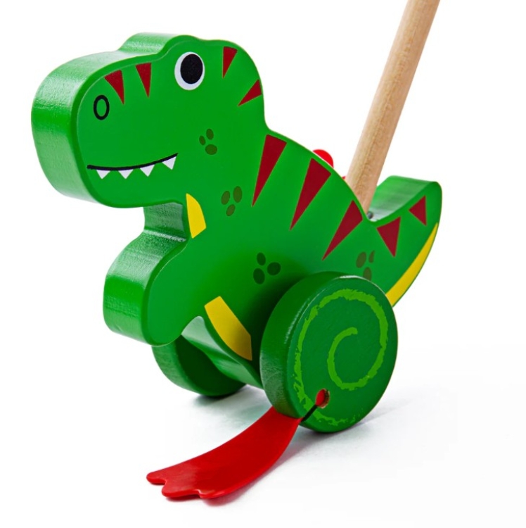 Afbeeldingen van Bigjigs Houten Duwstok T-Rex Dino - Flappende Loopstok - 1jr+