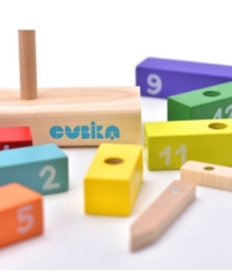 Houten leerklok Cubika 14354 met draaibare wijzers voor kinderen