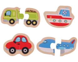 Afbeeldingen van Bigjigs Houten Puzzels Voertuigen – 4 puzzels van 2 stukken – 18m+
