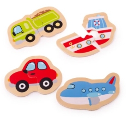 Afbeeldingen van Bigjigs Houten Puzzels Voertuigen – 4 puzzels van 2 stukken – 18m+