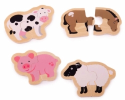 Afbeeldingen van Bigjigs Houten Puzzels Boerderijdieren – 4 puzzels van 2 stukken - 12mnd+