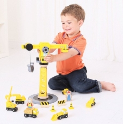 Bild von Bigjigs Rail Hijskraan & Bouwvoertuigen – Houten Treinbaan – 3 jaar+
