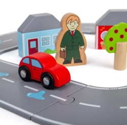 Afbeeldingen van Bigjigs Houten Autoweg Startset – 36-delig, Auto’s & Viaduct – Vanaf 3 Jaar