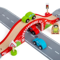 Afbeeldingen van Bigjigs Houten Autoweg Startset – 36-delig, Auto’s & Viaduct – Vanaf 3 Jaar