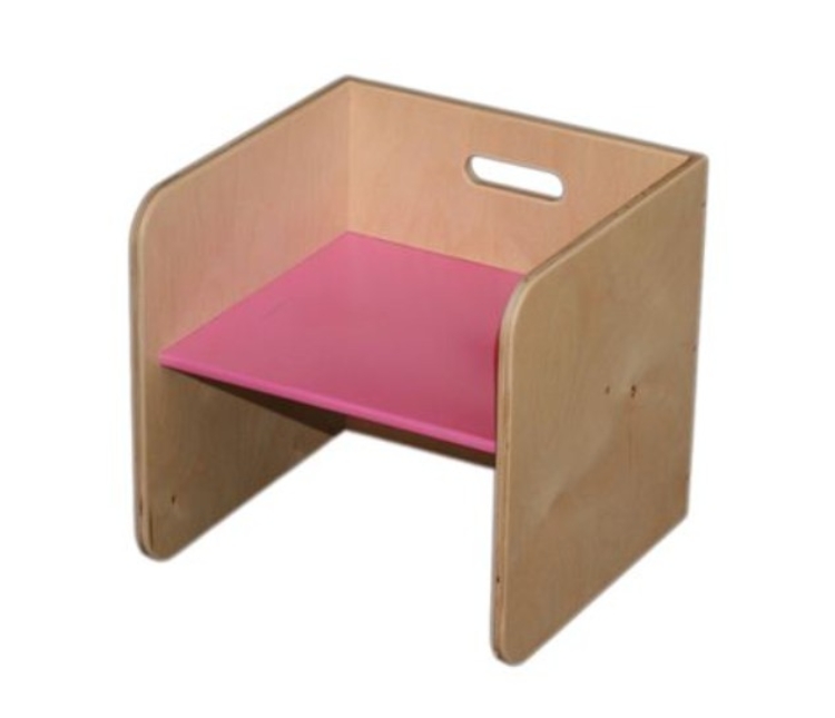 Van Dijk Toys Kubusstoel – Naturel Hout met Roze zitting – 1 tot 8 jaar