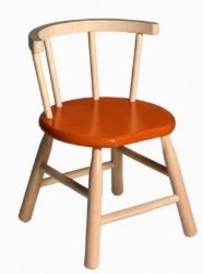 Van Dijk Toys Kinderstoel – Naturel met Oranje zitvlak, gebogen leuning – Beuken- en Berkenhout