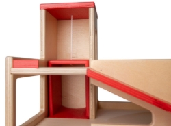 Van Dijk Toys Houten Garage – 2 verdiepingen met lift, rood/naturel – 2+ Jaar