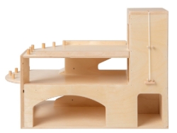 Van Dijk Toys Houten Garage – 2 verdiepingen met lift, naturel – 2+ Jaar