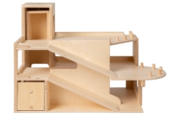 Van Dijk Toys Houten Garage – 2 verdiepingen met lift, naturel – 2+ Jaar