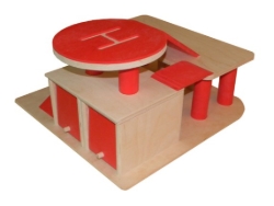 Van Dijk Toys Houten Garage met Helikopterdek – Rood-Naturel – 2jr+