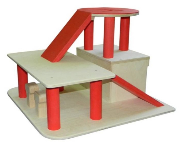 Van Dijk Toys Houten Garage met Helikopterdek – Rood-Naturel – 2jr+