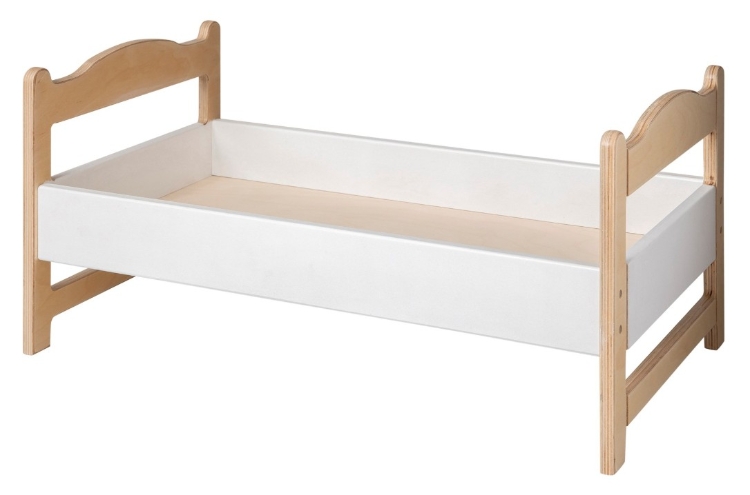 Van Dijk Toys Poppenledikant – Naturel-Wit Houten Poppenbed