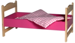 Van Dijk Toys Poppenledikant – Naturel-Roze Houten Poppenbed