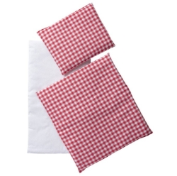 Van Dijk Toys Poppenbed Bedbekleding Rood/Wit geblokt – 3-Delig Set
