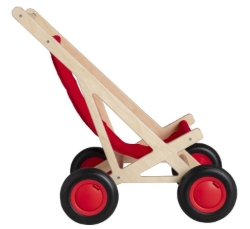 Van Dijk Toys Poppenbuggy – Naturel Hout met Rode bekleding – 2jr+