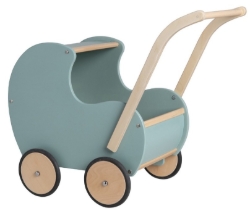 Van Dijk Toys Houten Poppenwagen – Vintage Blauw/Groen - Vanaf 18mnd