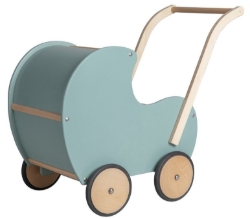Van Dijk Toys Houten Poppenwagen – Vintage Blauw/Groen - Vanaf 18mnd