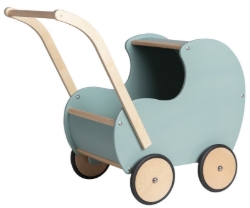 Van Dijk Toys Houten Poppenwagen – Vintage Blauw/Groen - Vanaf 18mnd