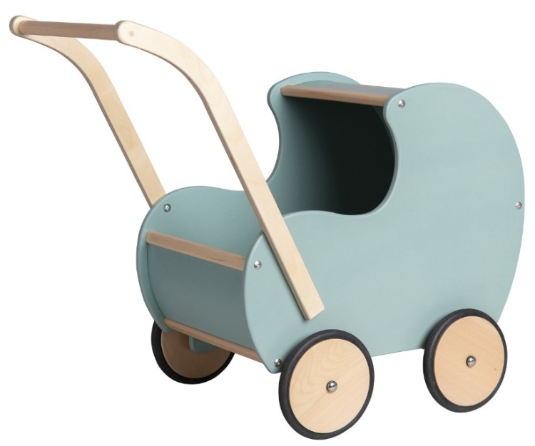 Van Dijk Toys Houten Poppenwagen – Vintage Blauw/Groen - Vanaf 18mnd