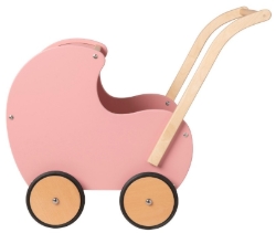 Van Dijk Toys Houten Poppenwagen – Vintage Roze/Rosé - Vanaf 18mnd