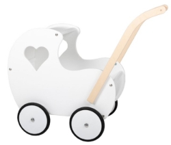 Van Dijk Toys Houten Poppenwagen – Vintage Wit met open hart - Vanaf 18mnd