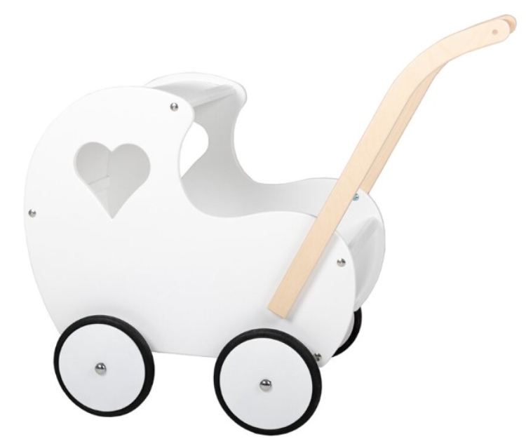 Van Dijk Toys Houten Poppenwagen – Vintage Wit met open hart - Vanaf 18mnd