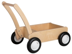 Van Dijk Toys Luxe Houten Loopwagen – Blokkenwagen - Naturel/Wit – Vanaf 1 jaar