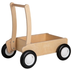 Van Dijk Toys Luxe Houten Loopwagen – Blokkenwagen - Naturel/Wit – Vanaf 1 jaar