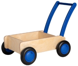 Van Dijk Toys Luxe Houten Loopwagen – Blokkenwagen - Naturel/Blauw – Vanaf 1 jaar