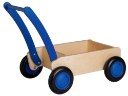 Van Dijk Toys Luxe Houten Loopwagen – Blokkenwagen - Naturel/Blauw – Vanaf 1 jaar