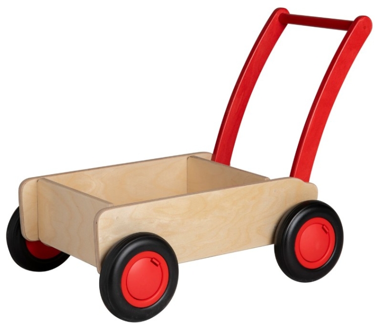 Van Dijk Toys Luxe Houten Loopwagen – Blokkenwagen - Naturel/Rood – Vanaf 1 jaar