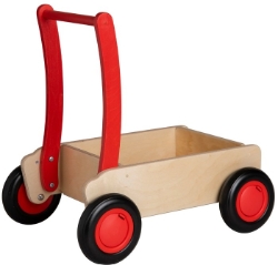 Van Dijk Toys Luxe Houten Loopwagen – Blokkenwagen - Naturel/Rood – Vanaf 1 jaar