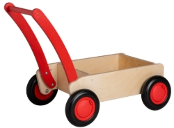 Van Dijk Toys Luxe Houten Loopwagen – Blokkenwagen - Naturel/Rood – Vanaf 1 jaar