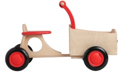 Van Dijk Toys Houten Bakfiets Naturel/Rood – Vierwieler Kinderloopfiets – Vanaf 1 jaar