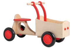 Van Dijk Toys Houten Bakfiets Naturel/Rood – Vierwieler Kinderloopfiets – Vanaf 1 jaar