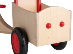 Van Dijk Toys Houten Bakfiets Naturel/Rood – Vierwieler Kinderloopfiets – Vanaf 1 jaar