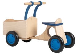 Van Dijk Toys Houten Bakfiets Naturel/Blauw – Vierwieler Kinderloopfiets – Vanaf 1 jaar