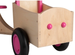 Van Dijk Toys Houten Bakfiets Naturel/Roze – Vierwieler Kinderloopfiets – Vanaf 1 jaar