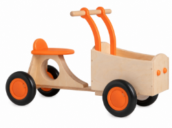 Van Dijk Toys Houten Bakfiets Naturel/Oranje – Vierwieler Kinderloopfiets – Vanaf 1 jaar