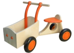 Van Dijk Toys Houten Bakfiets Naturel/Oranje – Vierwieler Kinderloopfiets – Vanaf 1 jaar