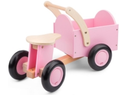 New Classic Toys Houten Bakfiets Naturel/Roze – Vierwieler Kinderloopfiets – Vanaf 18 mnd