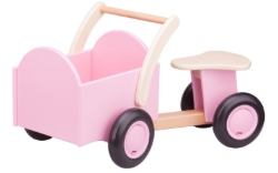 New Classic Toys Houten Bakfiets Naturel/Roze – Vierwieler Kinderloopfiets – Vanaf 18 mnd