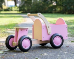 New Classic Toys Houten Bakfiets Naturel/Roze – Vierwieler Kinderloopfiets – Vanaf 18 mnd