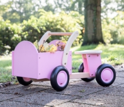 New Classic Toys Houten Bakfiets Naturel/Roze – Vierwieler Kinderloopfiets – Vanaf 18 mnd