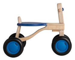 Van Dijk Toys Loopfiets Naturel/Blauw - Houten 4-wieler kinderfiets - Vanaf 1 jaar